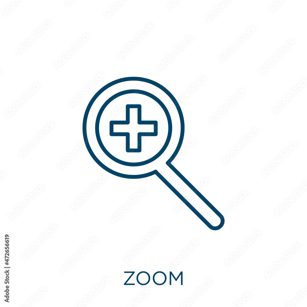 Poster zoom icon. thin linear zoom outline icon isolated on white background. line vector zoom sign, symbol