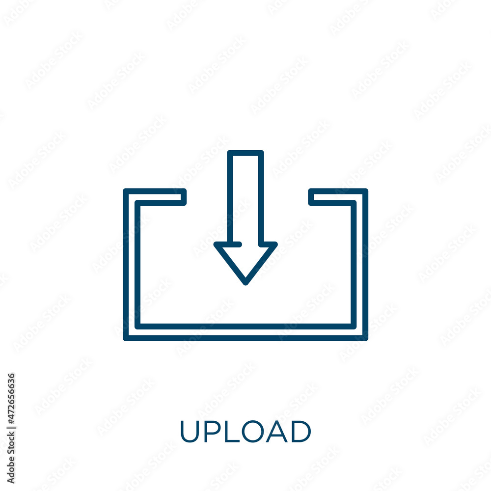 Poster upload icon. thin linear upload outline icon isolated on white background. line vector upload sign, 