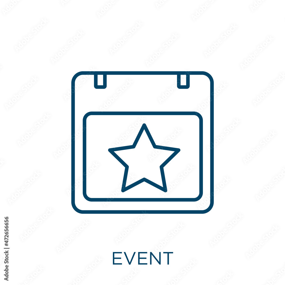Poster event icon. thin linear event outline icon isolated on white background. line vector event sign, sym