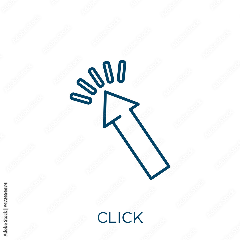 Poster click icon. thin linear click outline icon isolated on white background. line vector click sign, sym