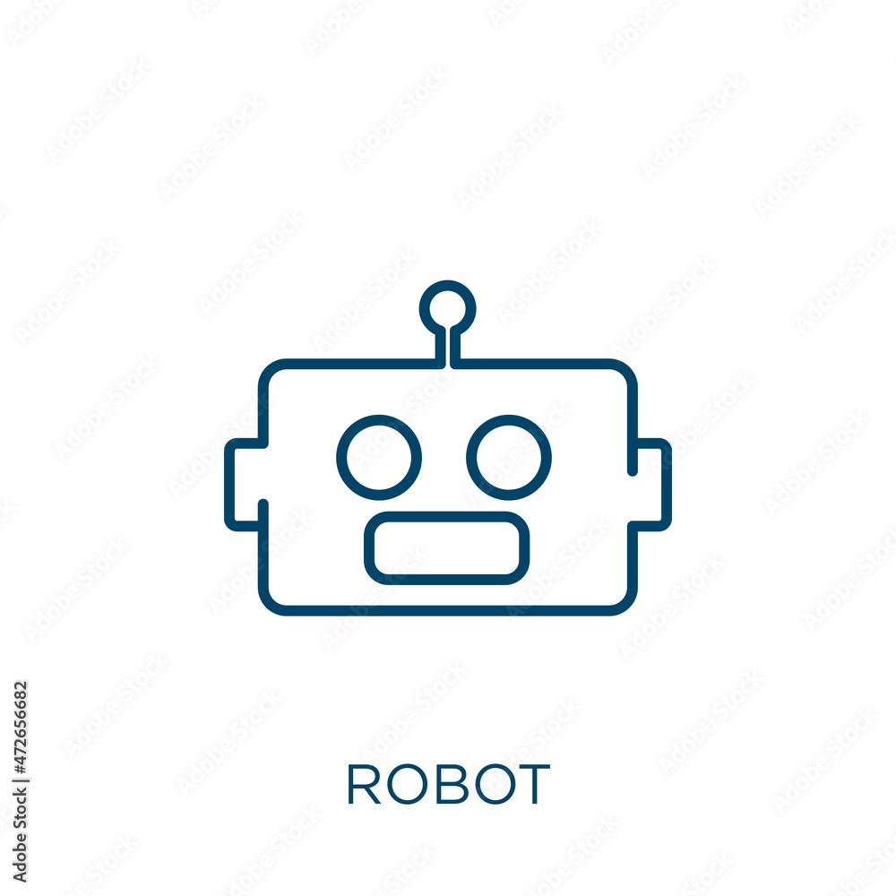 Poster robot icon. thin linear robot outline icon isolated on white background. line vector robot sign, sym