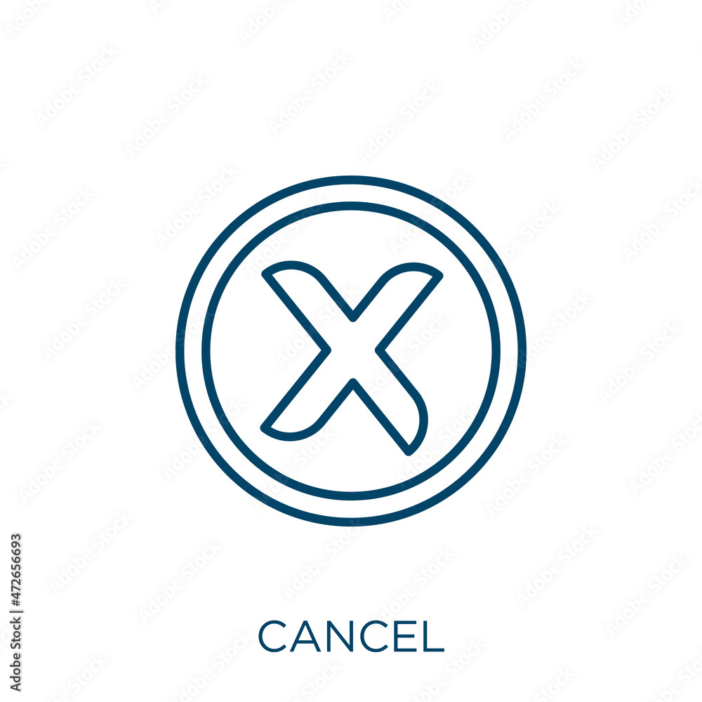 Poster cancel icon. thin linear cancel outline icon isolated on white background. line vector cancel sign, 