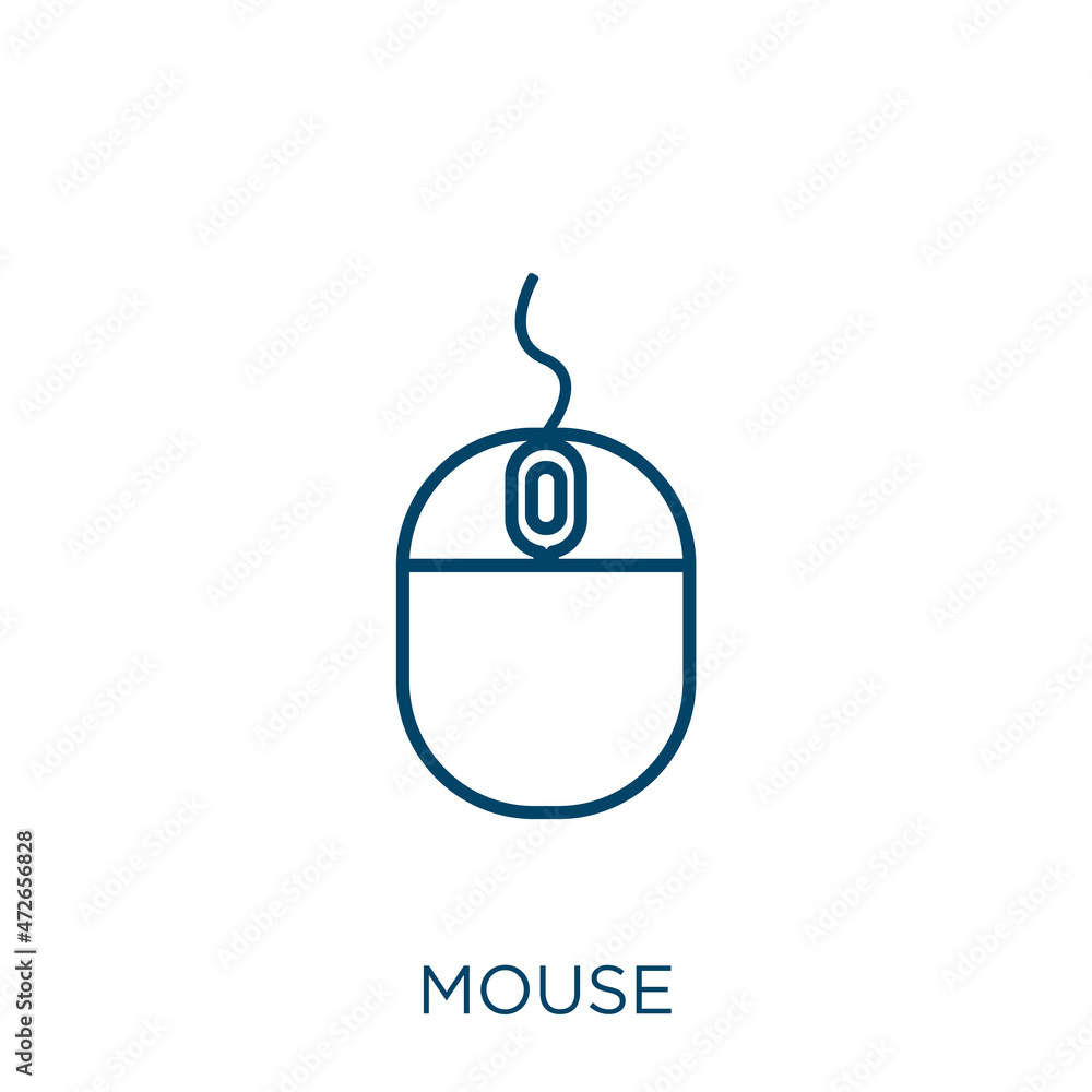 Poster mouse icon. thin linear mouse outline icon isolated on white background. line vector mouse sign, sym