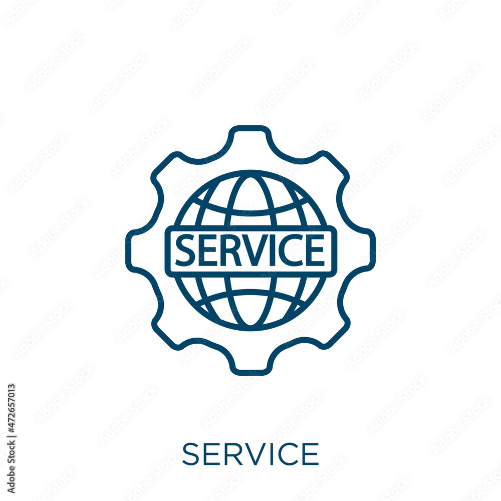 Aufkleber service icon. thin linear service outline icon isolated on white background. line vector service sig