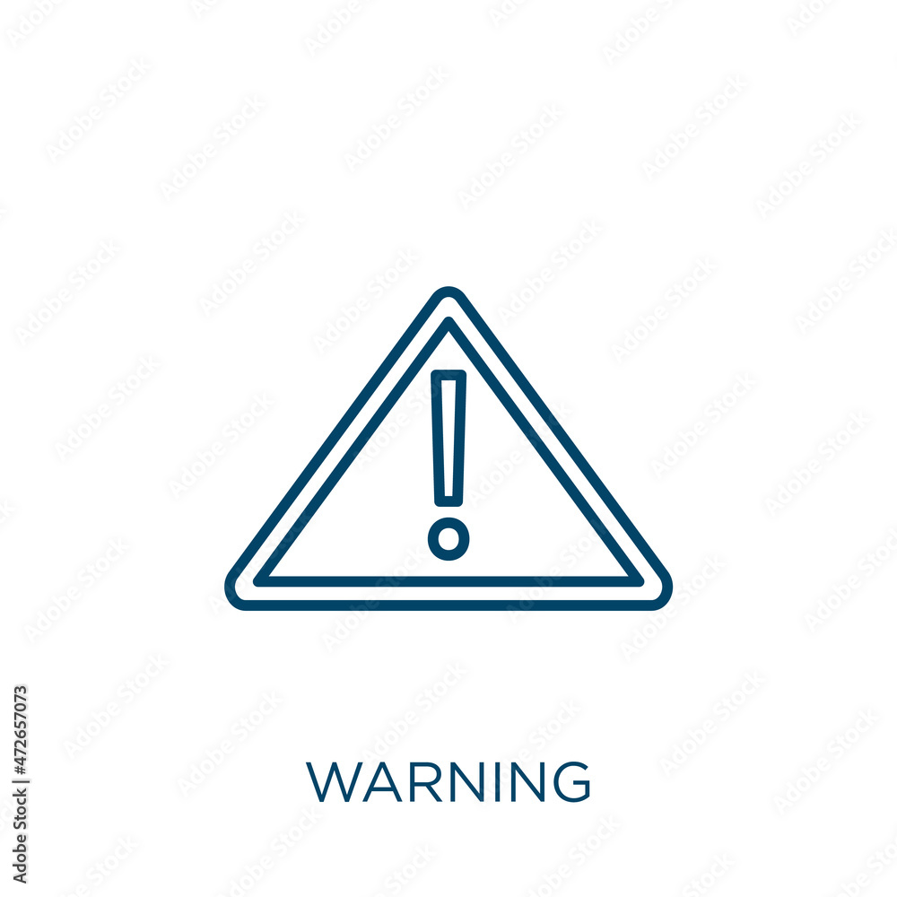 Poster warning icon. thin linear warning outline icon isolated on white background. line vector warning sig