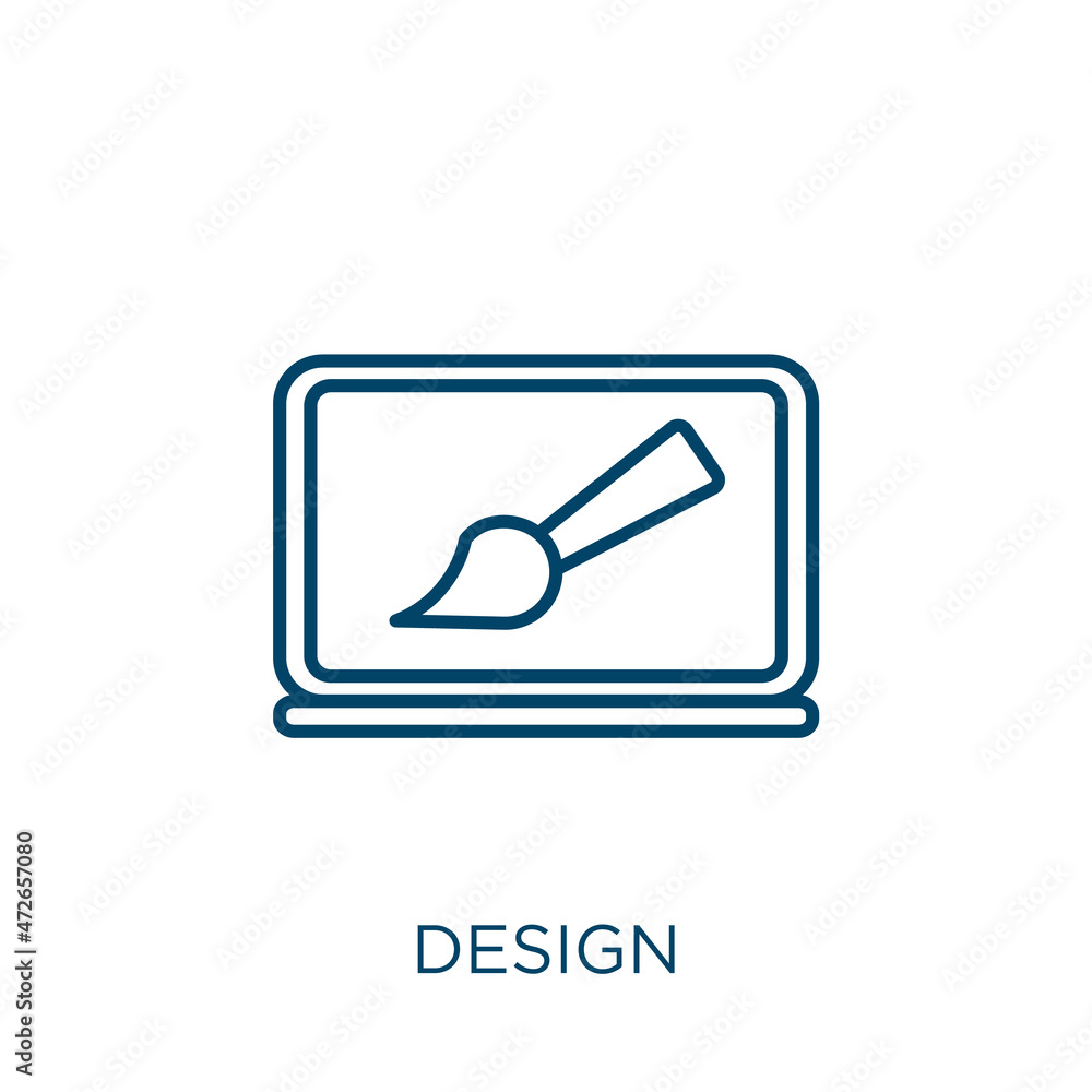 Poster design icon. thin linear design outline icon isolated on white background. line vector design sign, 