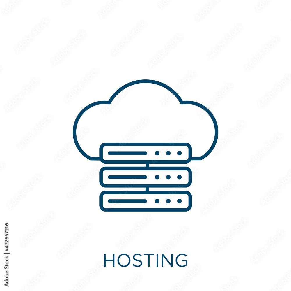 Poster hosting icon. thin linear hosting outline icon isolated on white background. line vector hosting sig