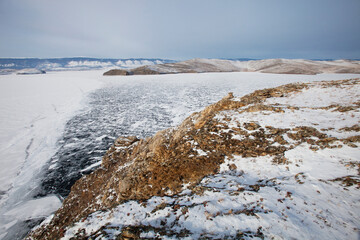 Olkhon Island Coast. Baikal Lake Winter landscape