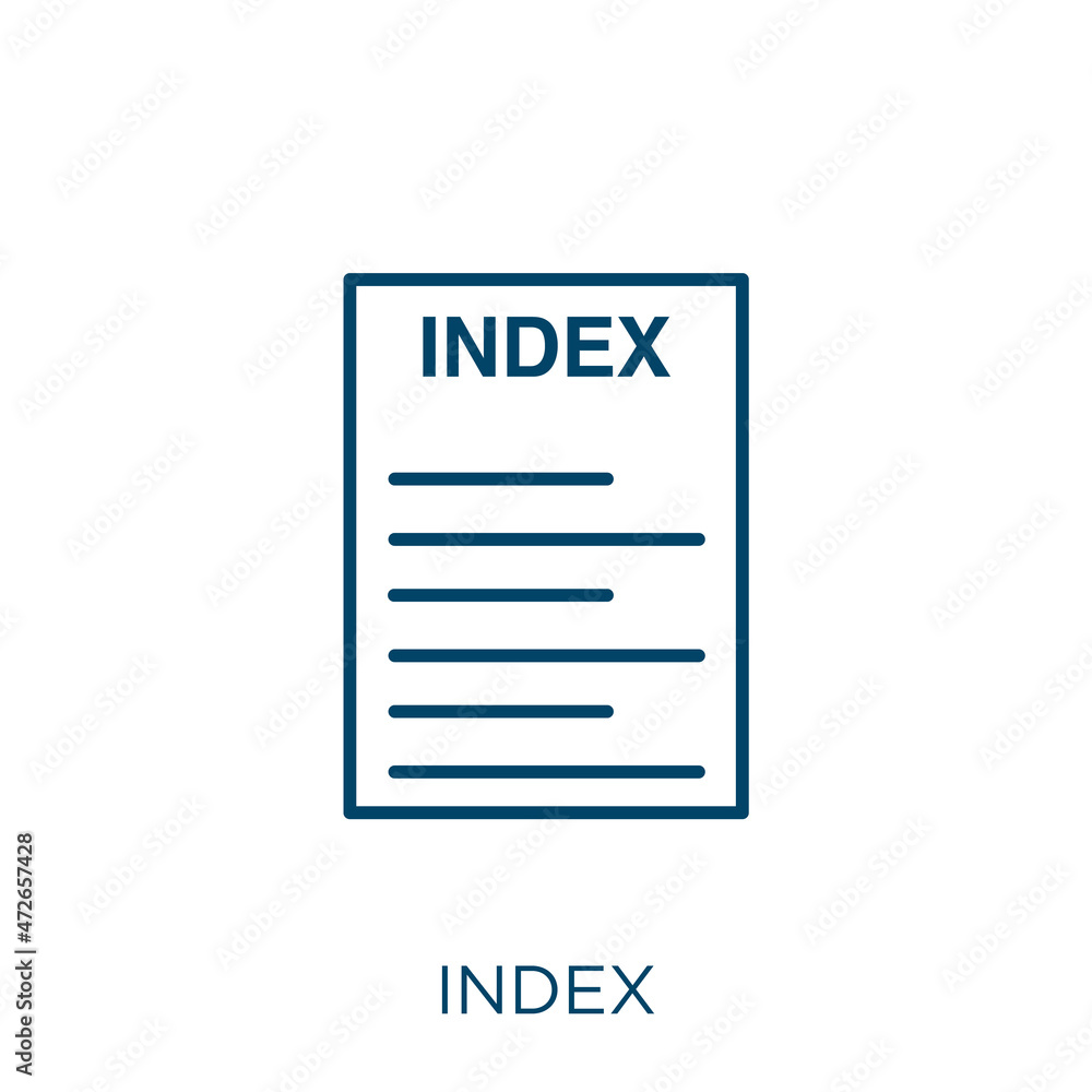 Poster index icon. thin linear index outline icon isolated on white background. line vector index sign, sym