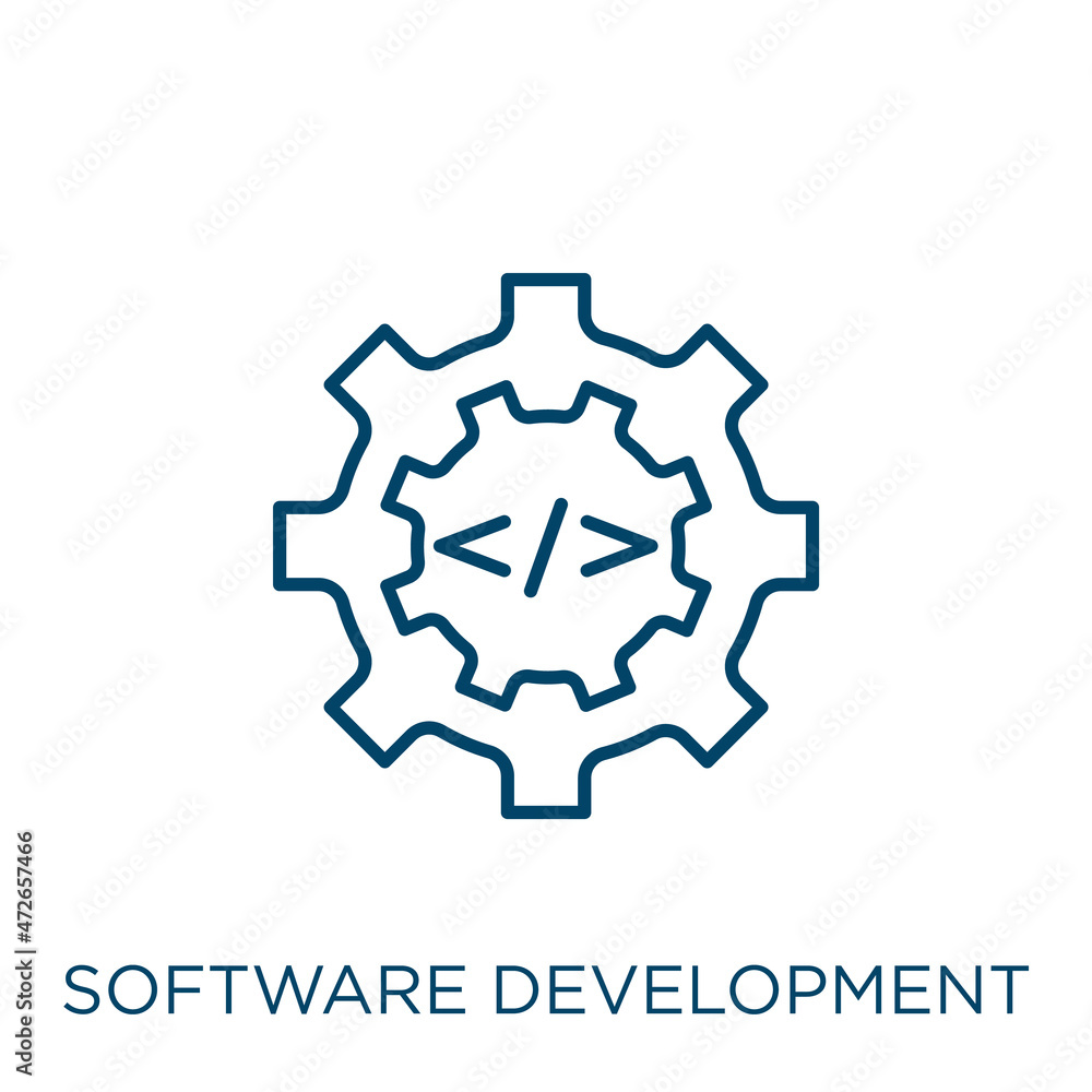 Poster software development icon. thin linear software development outline icon isolated on white backgroun