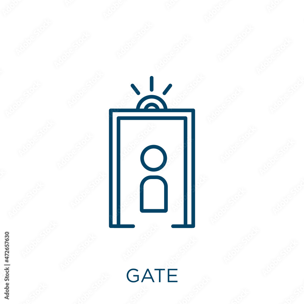 Poster gate icon. thin linear gate outline icon isolated on white background. line vector gate sign, symbol
