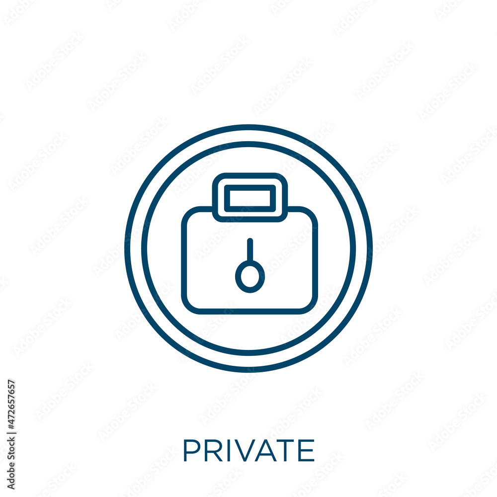 Poster private icon. thin linear private outline icon isolated on white background. line vector private sig