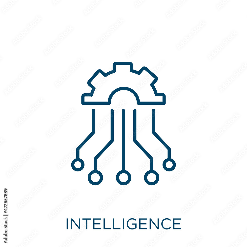 Poster intelligence icon. thin linear intelligence outline icon isolated on white background. line vector i