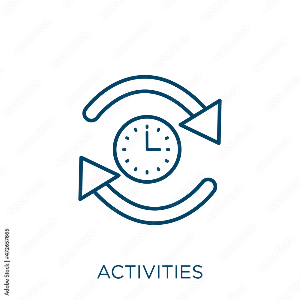 Poster activities icon. thin linear activities outline icon isolated on white background. line vector activ
