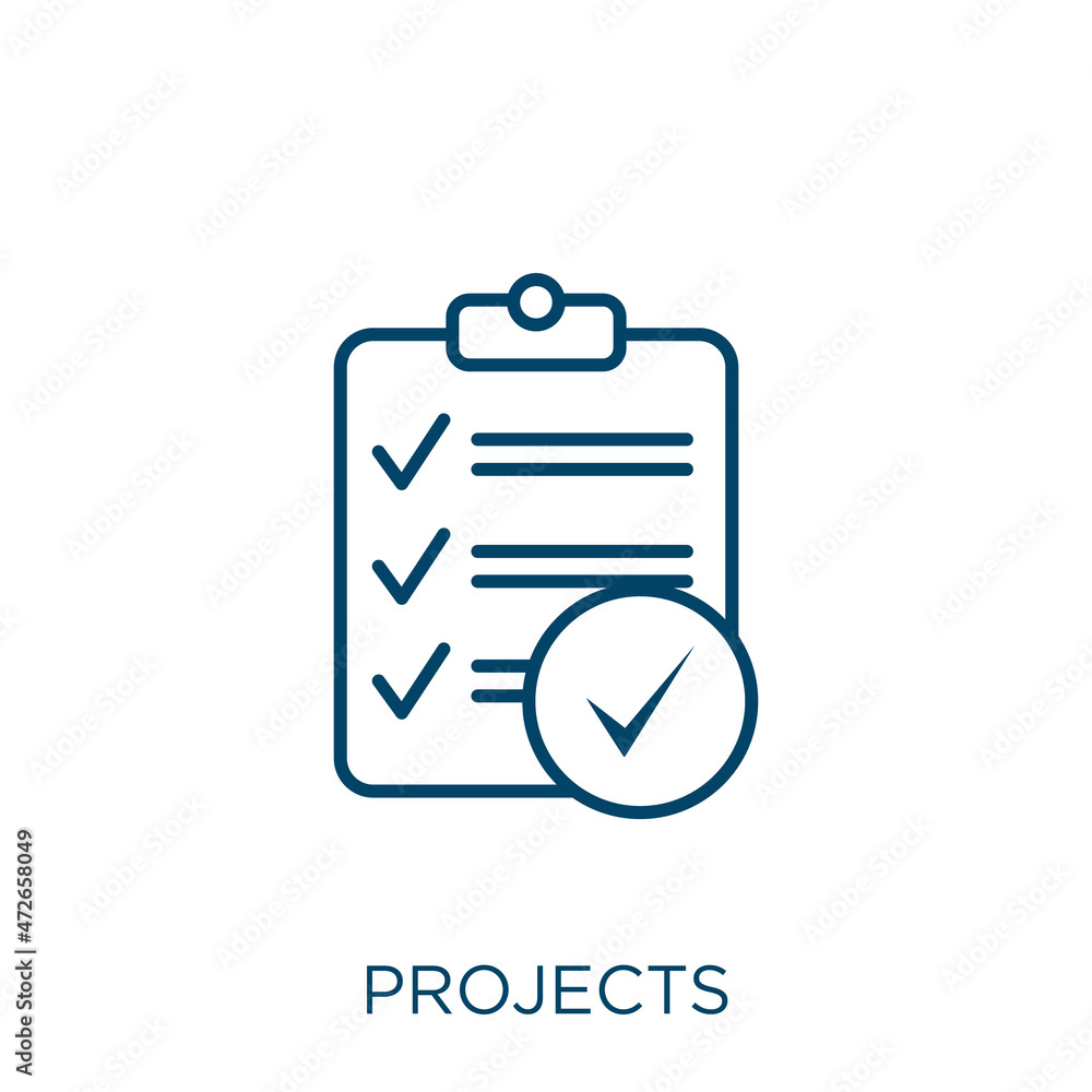 Poster projects icon. thin linear projects outline icon isolated on white background. line vector projects 