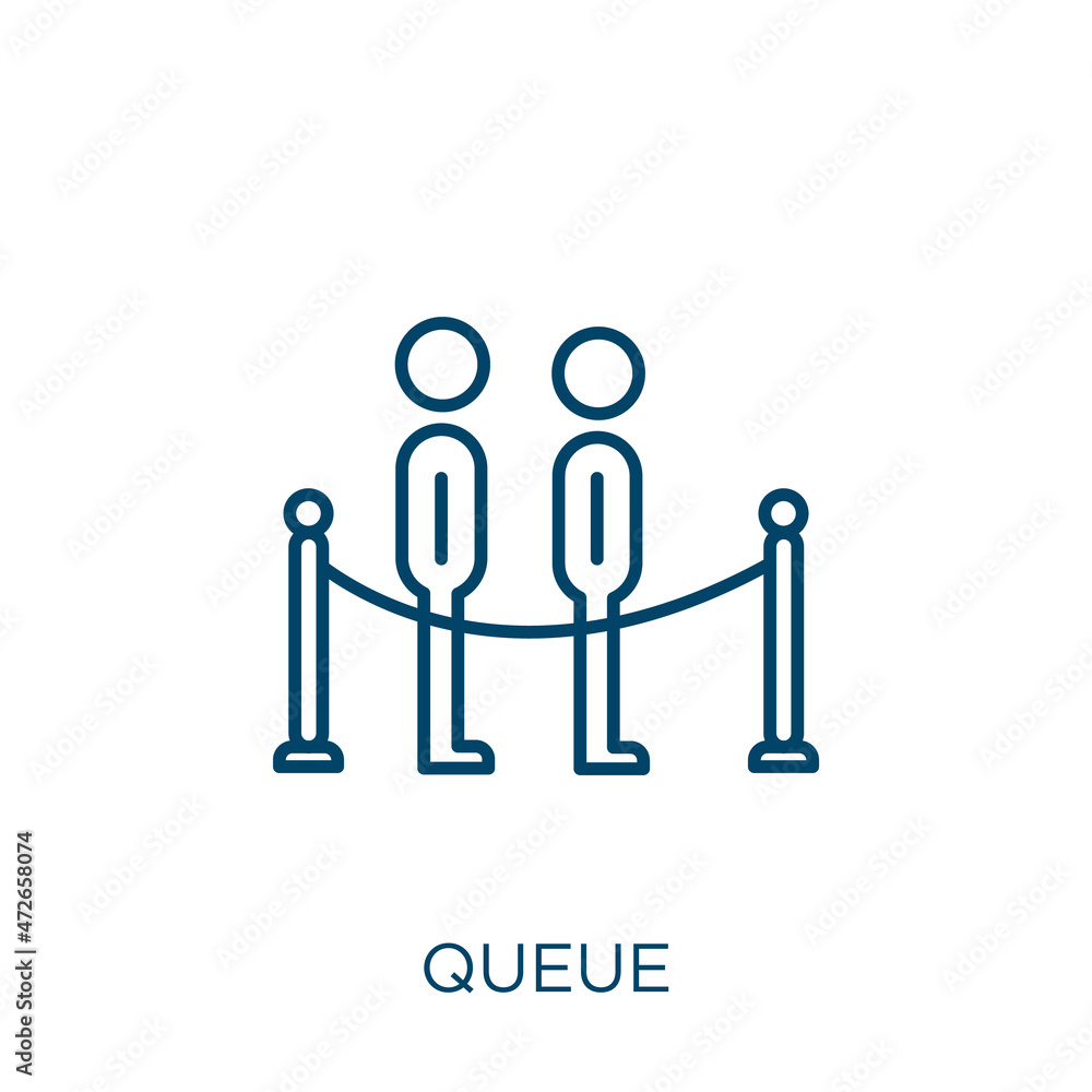 Poster queue icon. thin linear queue outline icon isolated on white background. line vector queue sign, sym