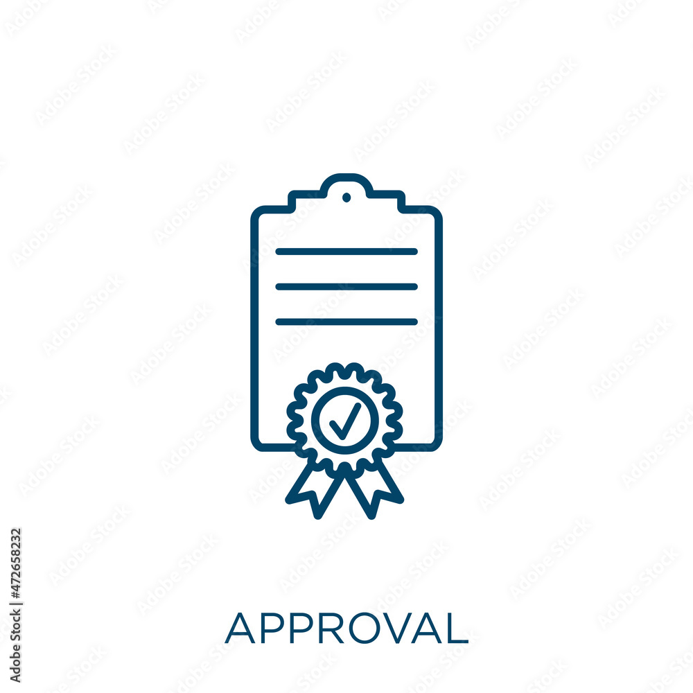 Poster approval icon. thin linear approval outline icon isolated on white background. line vector approval 