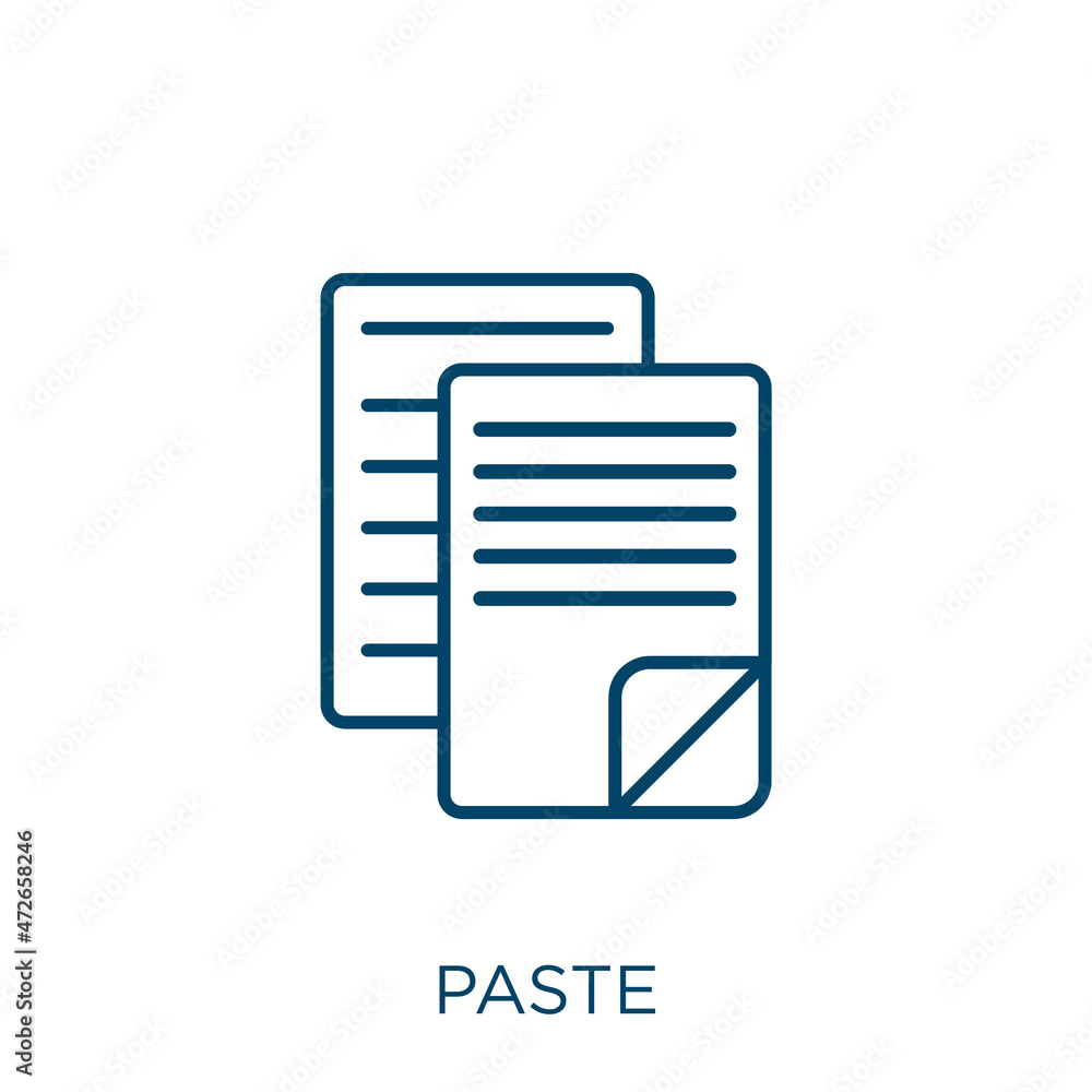 Aufkleber paste icon. thin linear paste outline icon isolated on white background. line vector paste sign, sym