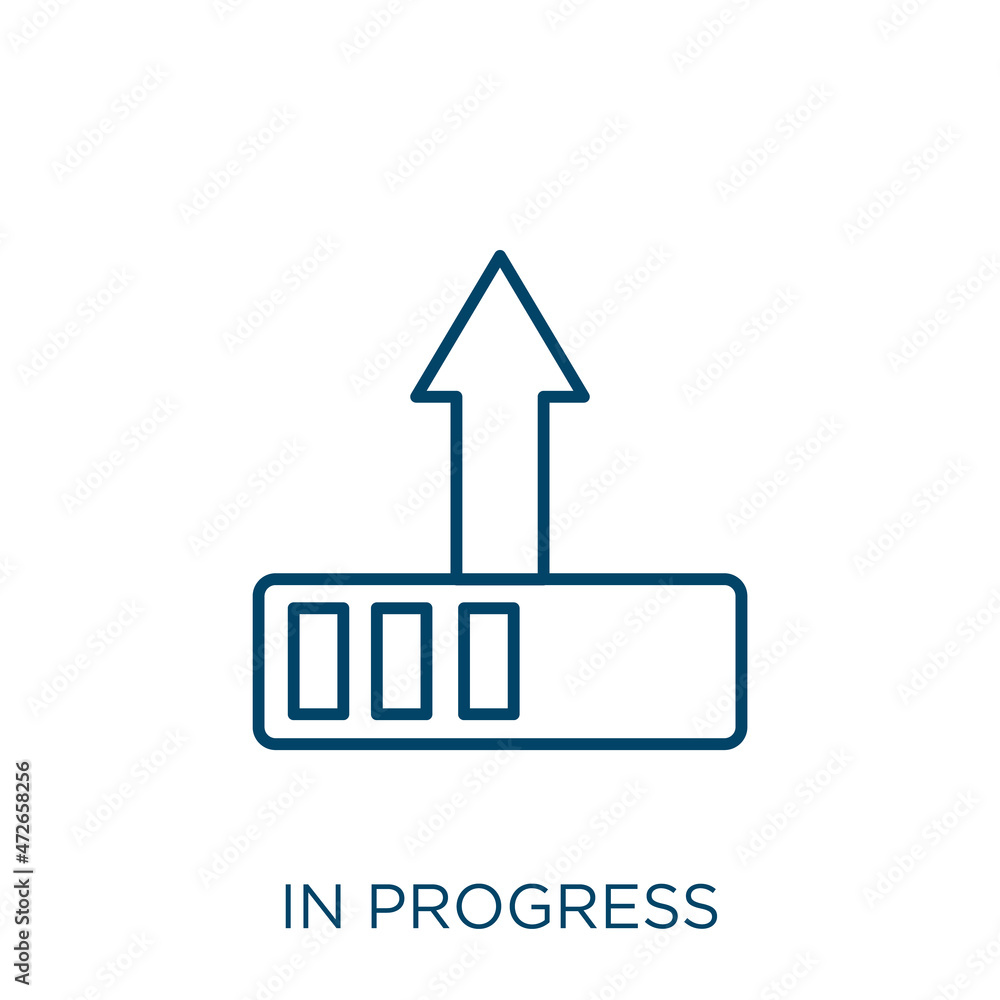 Poster in progress icon. thin linear in progress outline icon isolated on white background. line vector in 