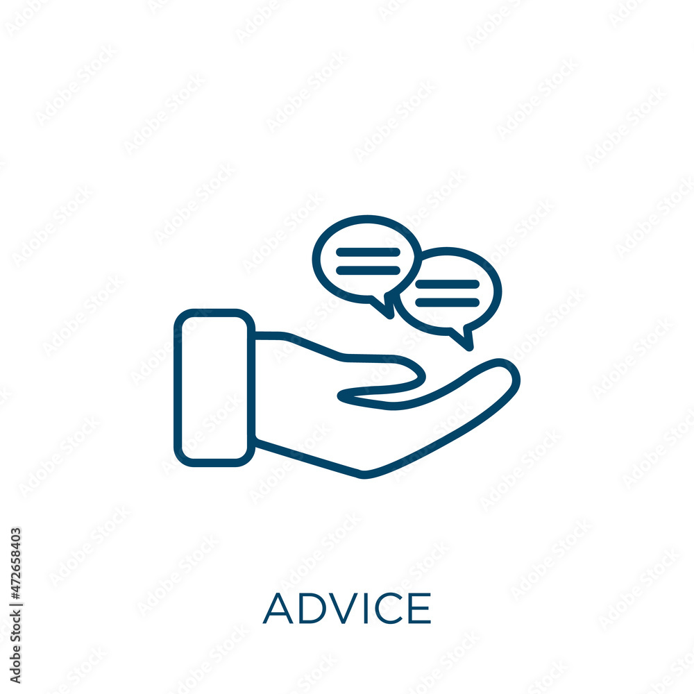 Poster advice icon. thin linear advice outline icon isolated on white background. line vector advice sign, 