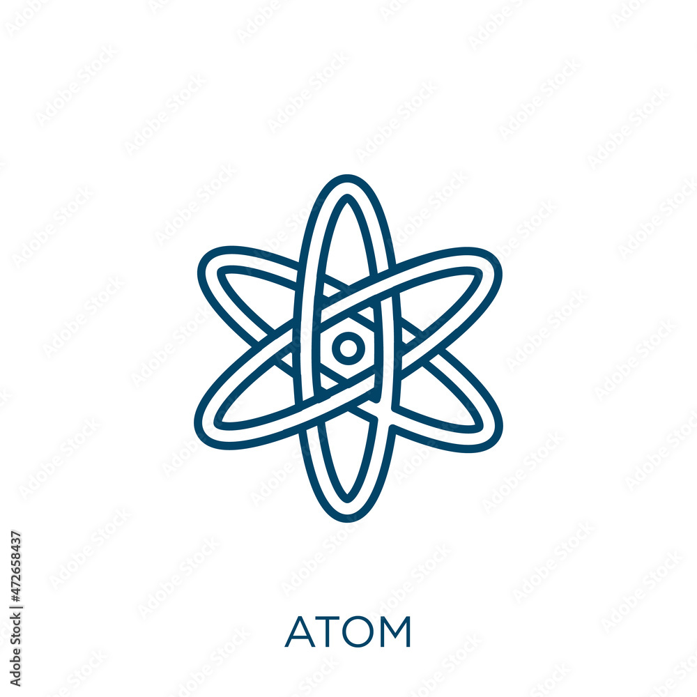 Poster atom icon. thin linear atom outline icon isolated on white background. line vector atom sign, symbol