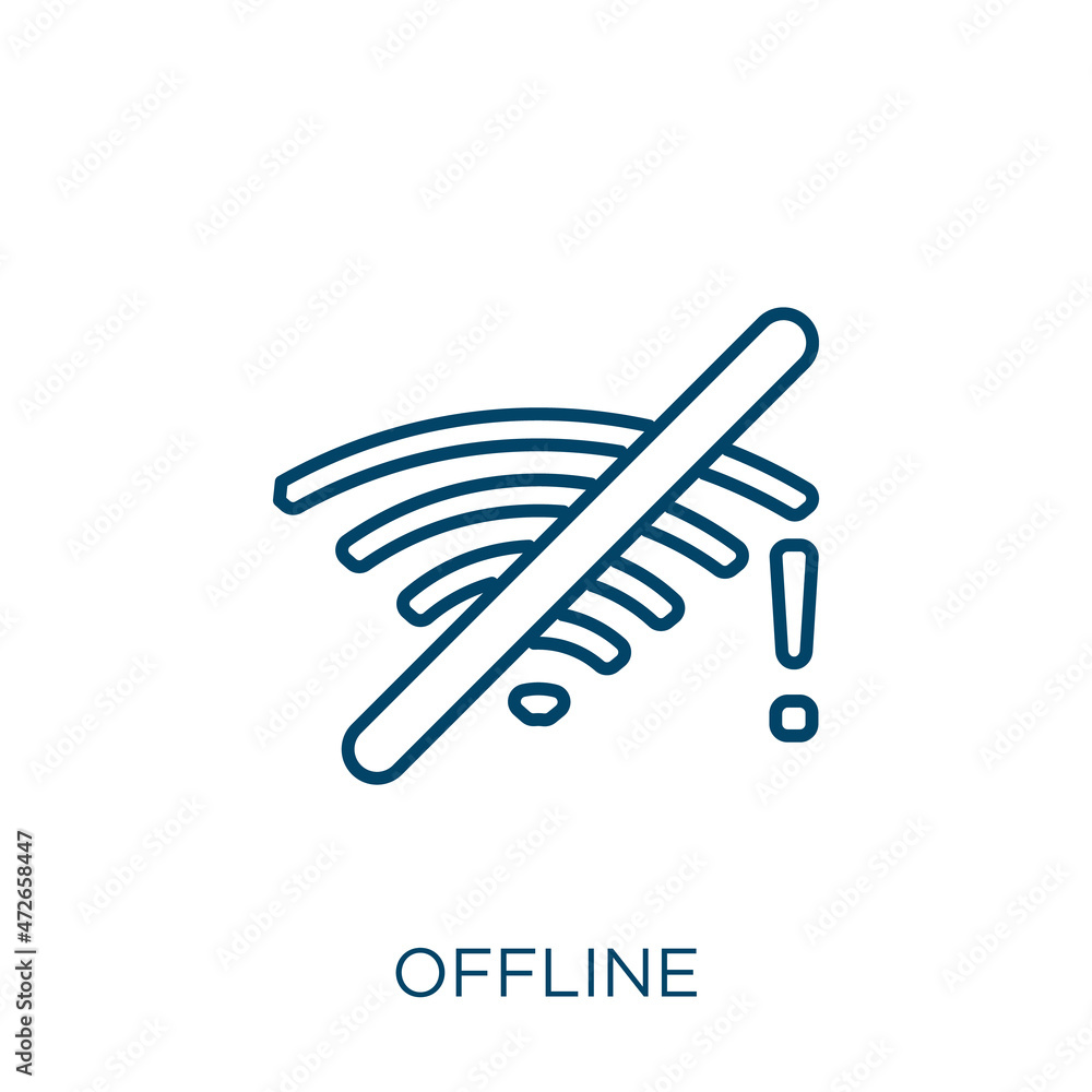 Aufkleber offline icon. thin linear offline outline icon isolated on white background. line vector offline sig