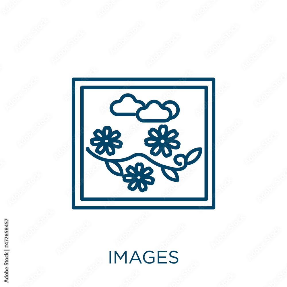 Poster images icon. thin linear images outline icon isolated on white background. line vector images sign, 