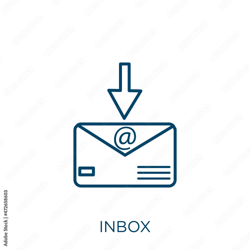 Poster inbox icon. thin linear inbox outline icon isolated on white background. line vector inbox sign, sym