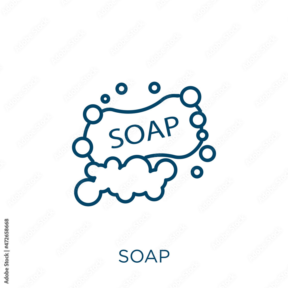 Poster soap icon. thin linear soap outline icon isolated on white background. line vector soap sign, symbol