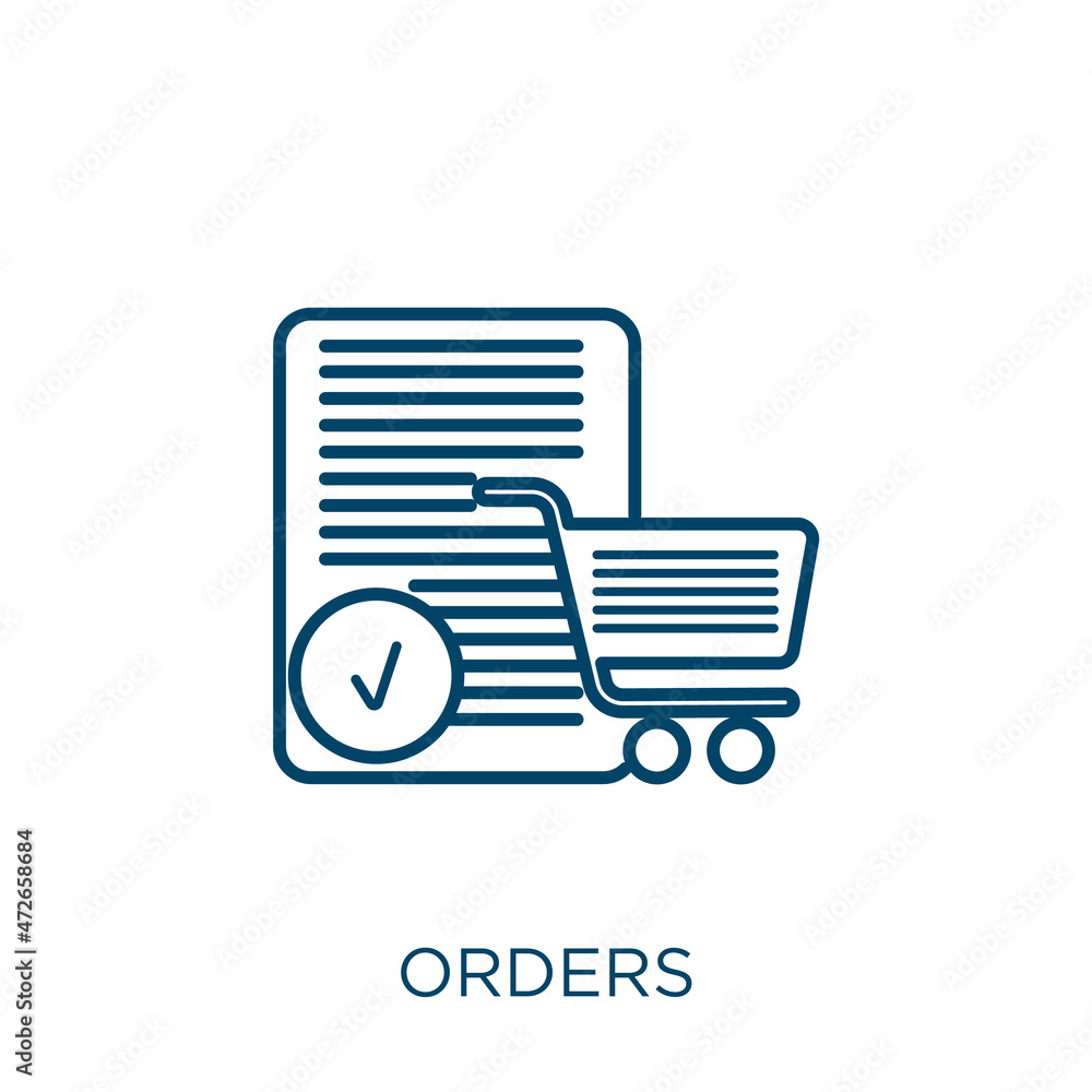 Poster orders icon. thin linear orders outline icon isolated on white background. line vector orders sign, 