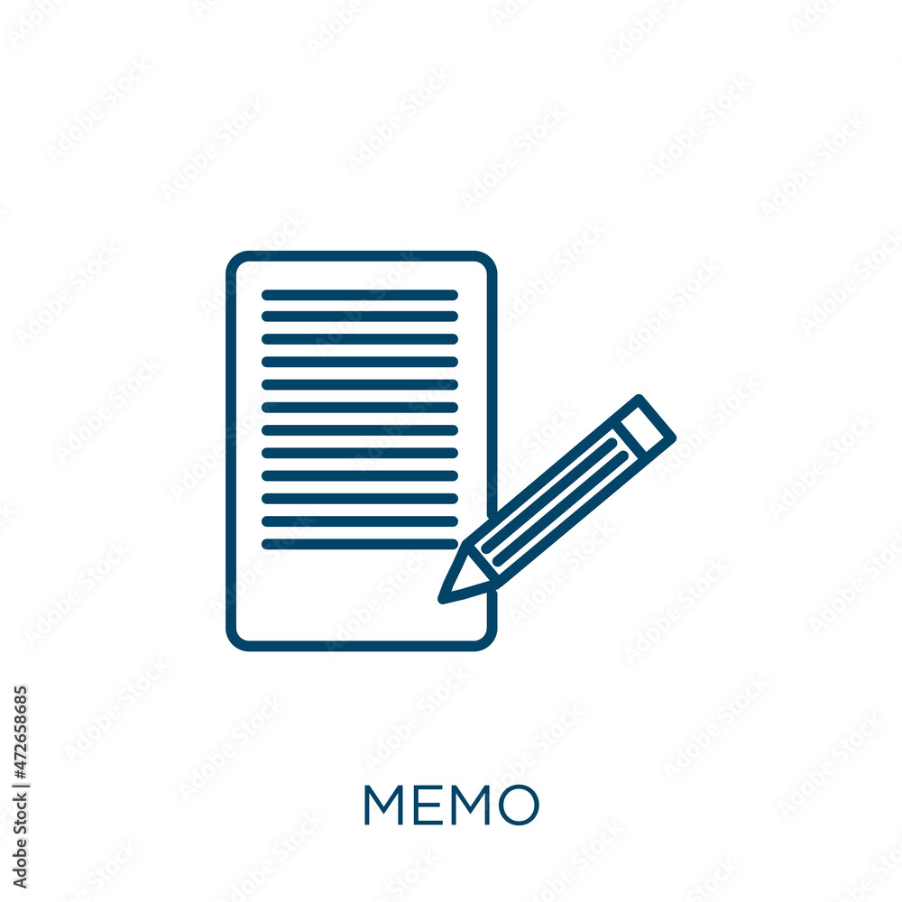 Poster memo icon. thin linear memo outline icon isolated on white background. line vector memo sign, symbol