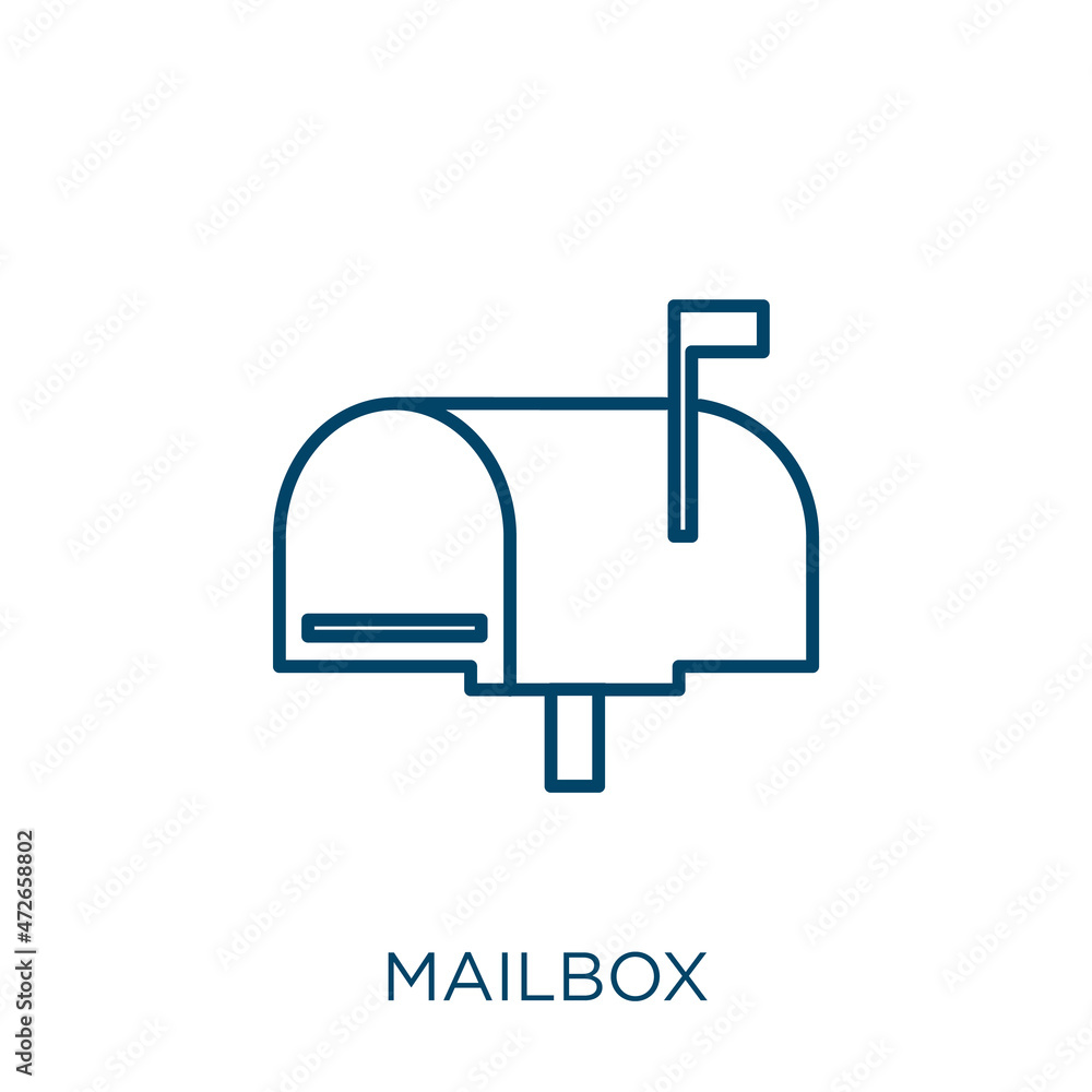 Poster mailbox icon. thin linear mailbox outline icon isolated on white background. line vector mailbox sig
