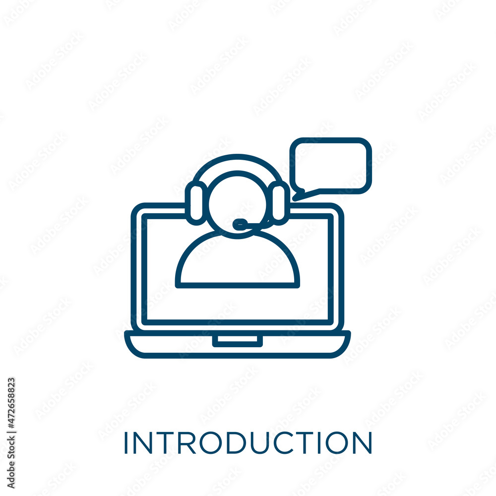 Fototapete introduction icon. thin linear introduction outline icon isolated on white background. line vector i