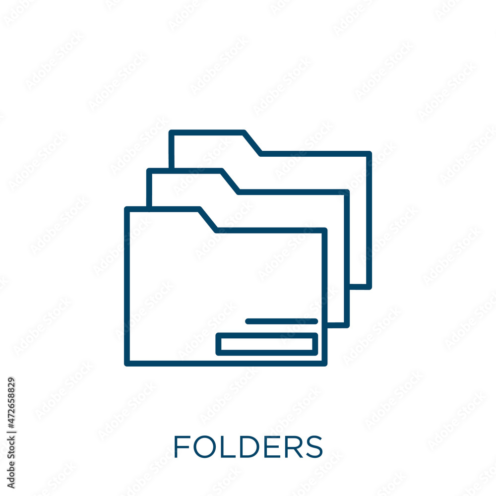 Poster folders icon. thin linear folders outline icon isolated on white background. line vector folders sig