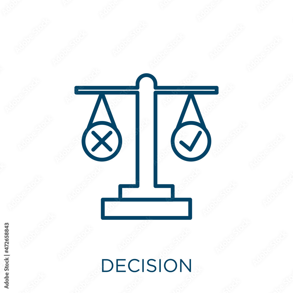 Poster decision icon. thin linear decision outline icon isolated on white background. line vector decision 