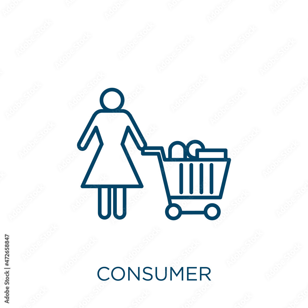 Poster consumer icon. thin linear consumer outline icon isolated on white background. line vector consumer 