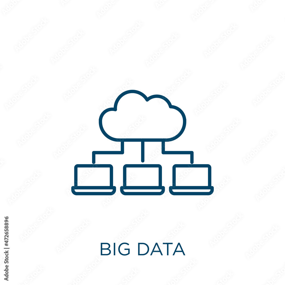 Poster big data icon. thin linear big data outline icon isolated on white background. line vector big data 