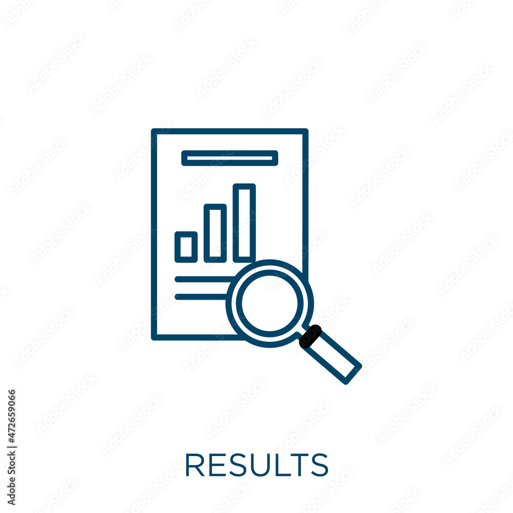 Poster results icon. thin linear results outline icon isolated on white background. line vector results sig
