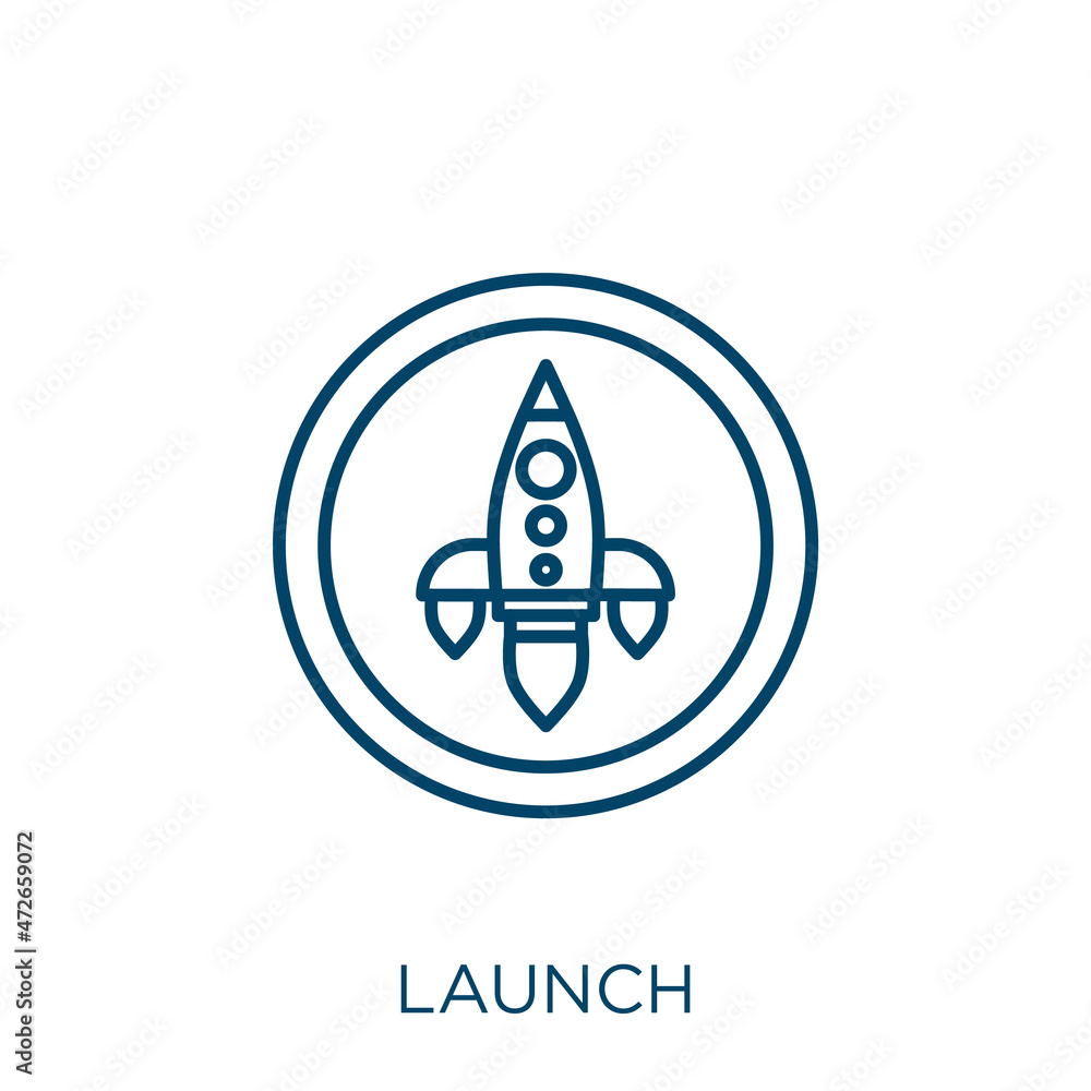 Poster launch icon. thin linear launch outline icon isolated on white background. line vector launch sign, 