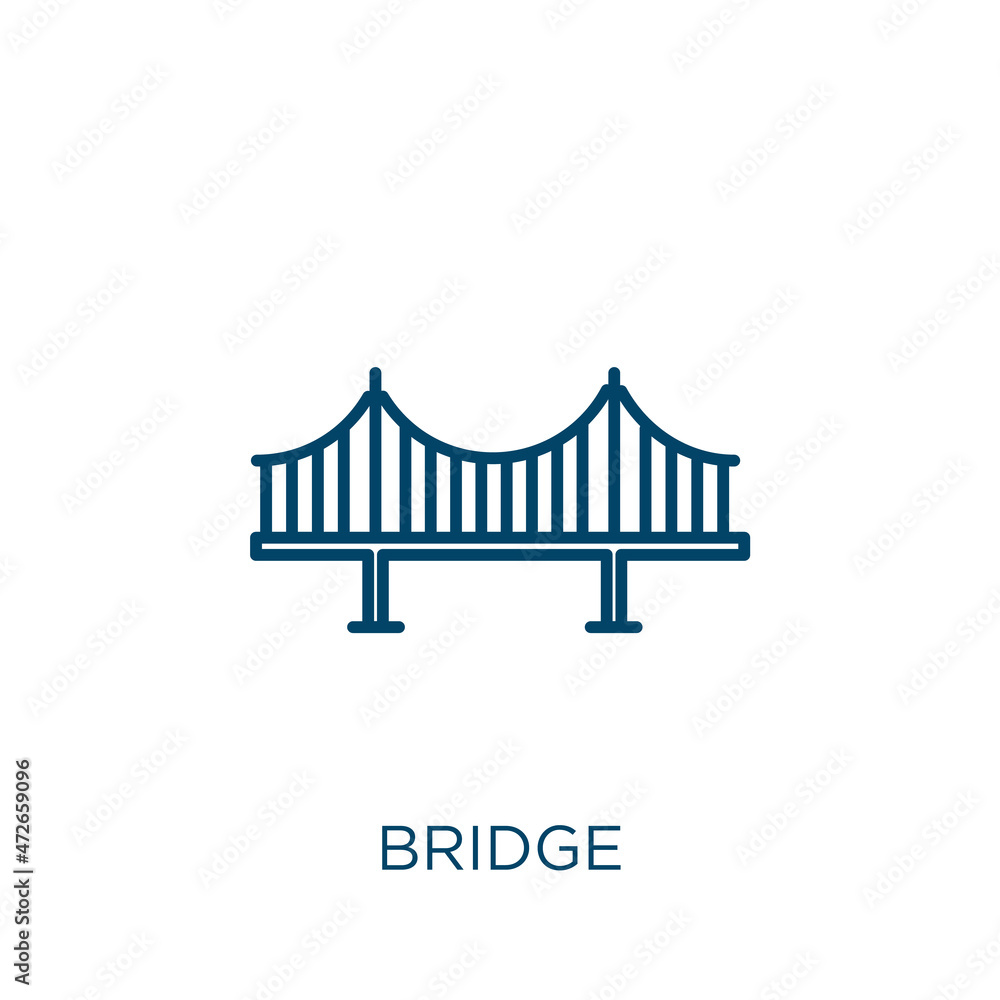 Poster bridge icon. thin linear bridge outline icon isolated on white background. line vector bridge sign, 