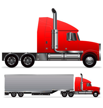 semi trailer red truck long nose realistic