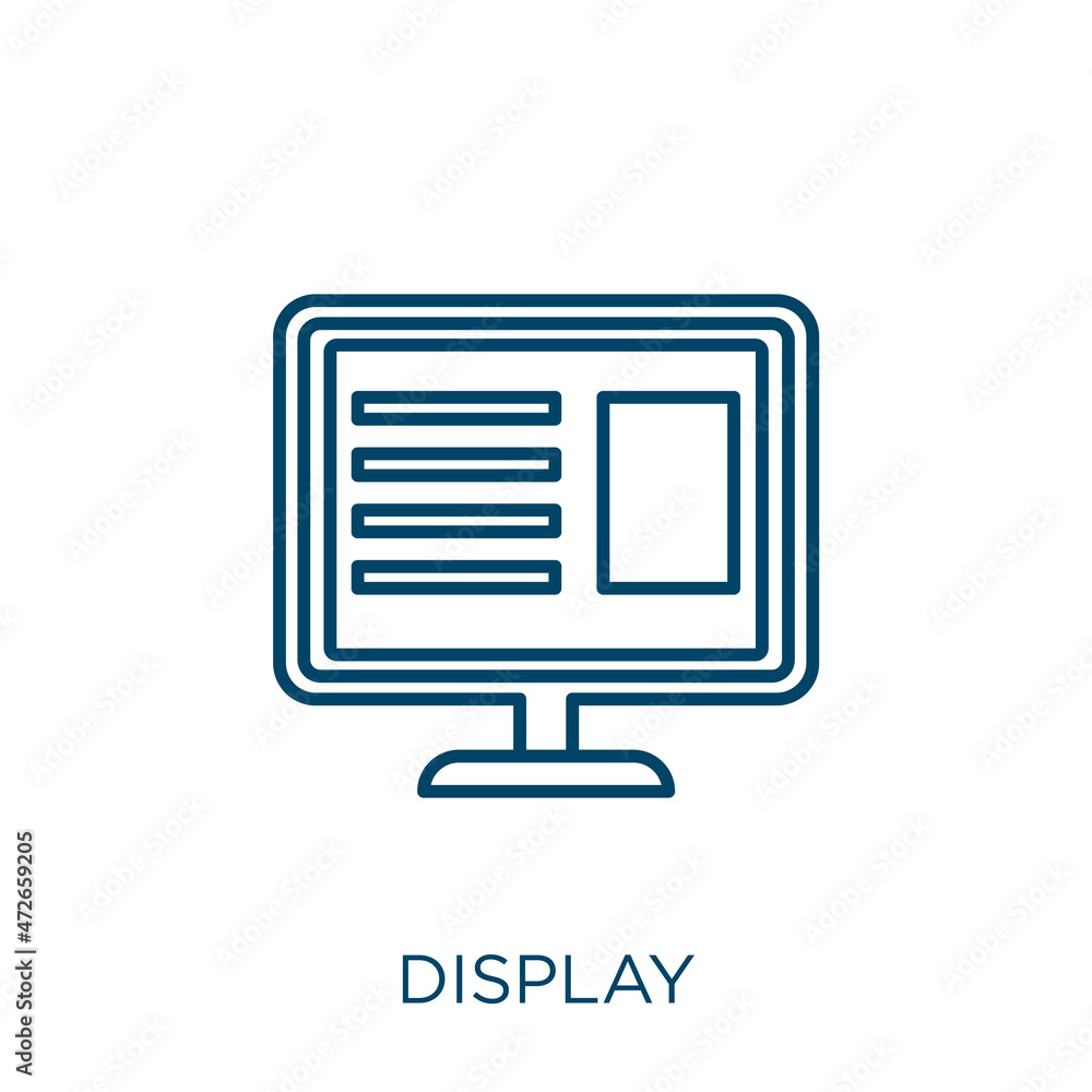 Poster display icon. Thin linear display outline icon isolated on white background. Line vector display sign, symbol for web and mobile.