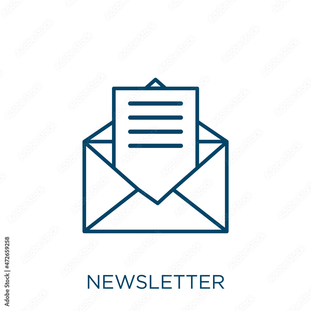 Poster newsletter icon. thin linear newsletter outline icon isolated on white background. line vector newsl