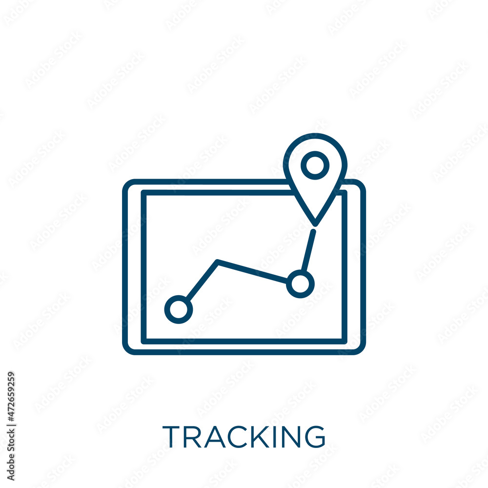 Poster tracking icon. thin linear tracking outline icon isolated on white background. line vector tracking 