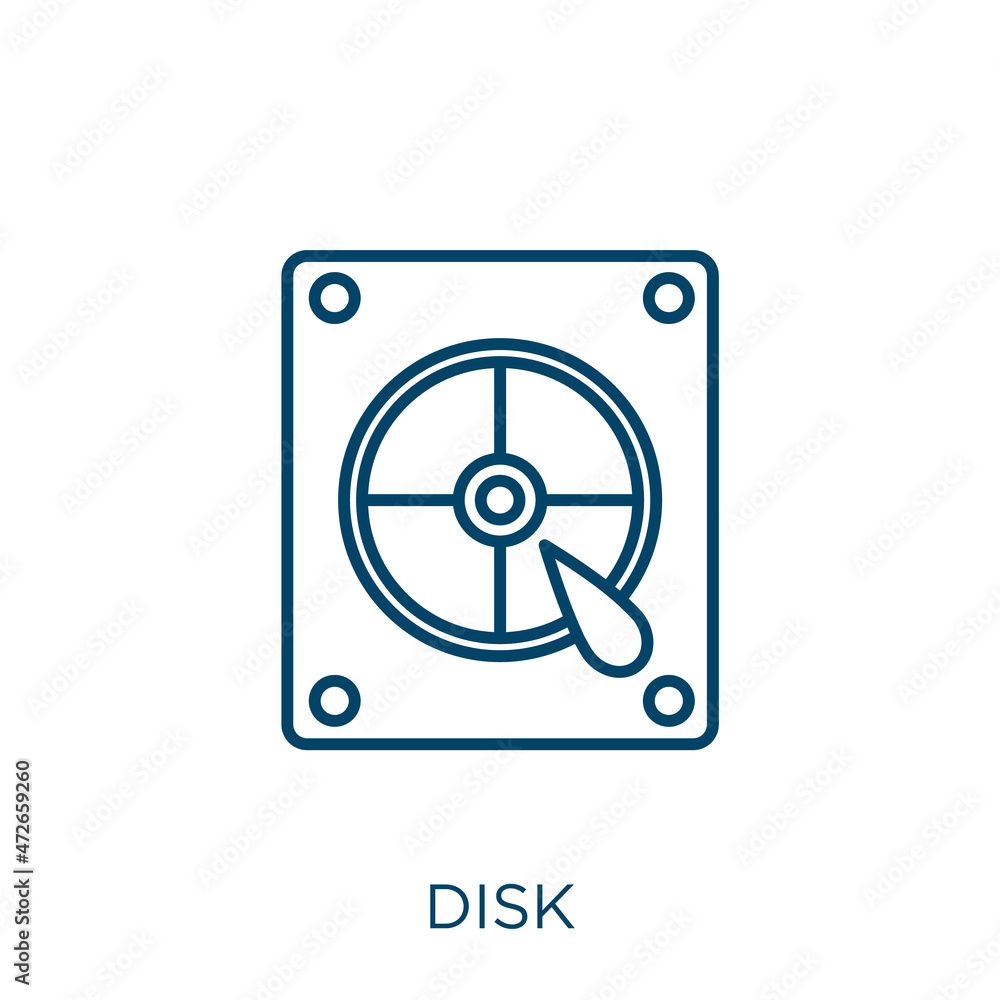 Poster disk icon. thin linear disk outline icon isolated on white background. line vector disk sign, symbol