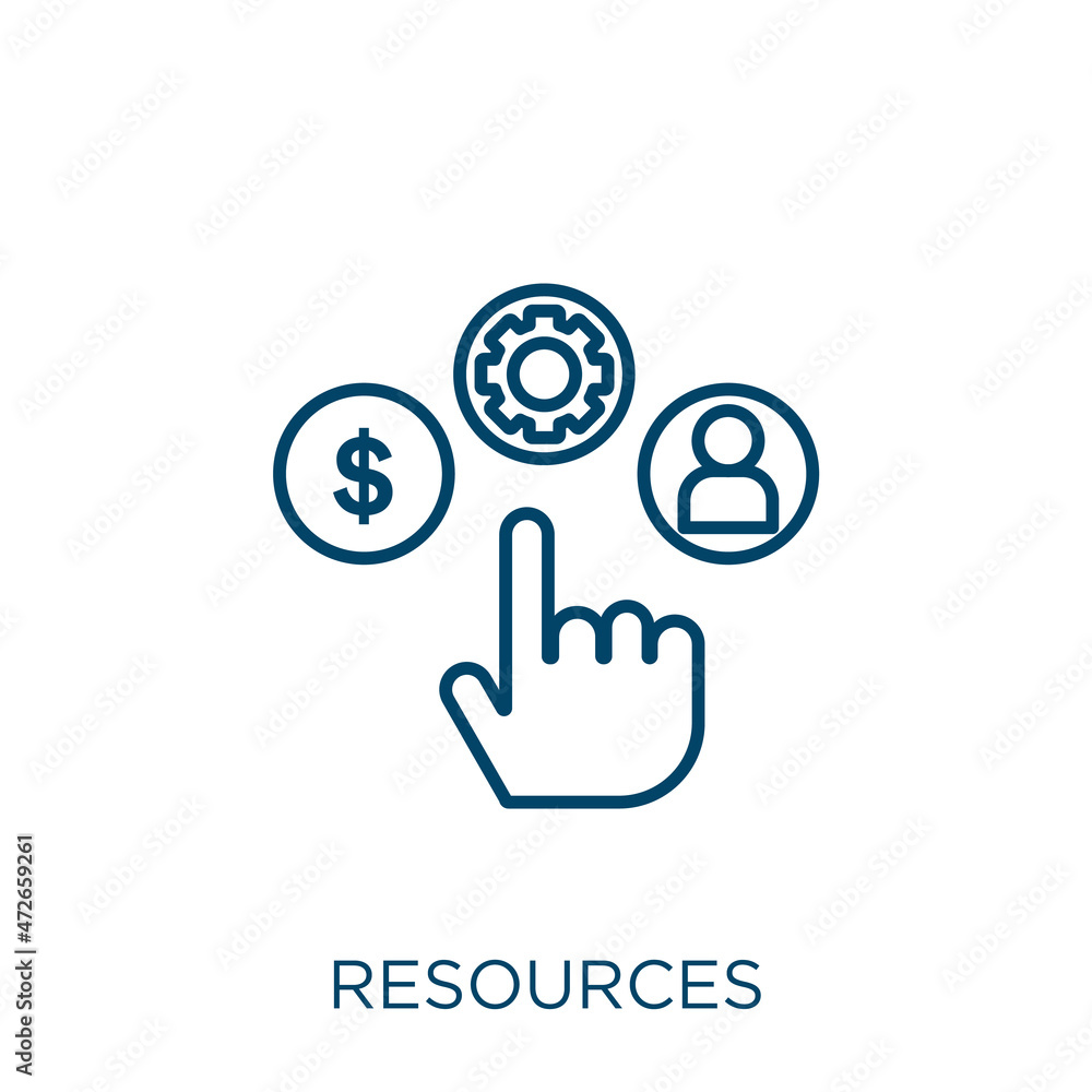 Poster resources icon. thin linear resources outline icon isolated on white background. line vector resourc