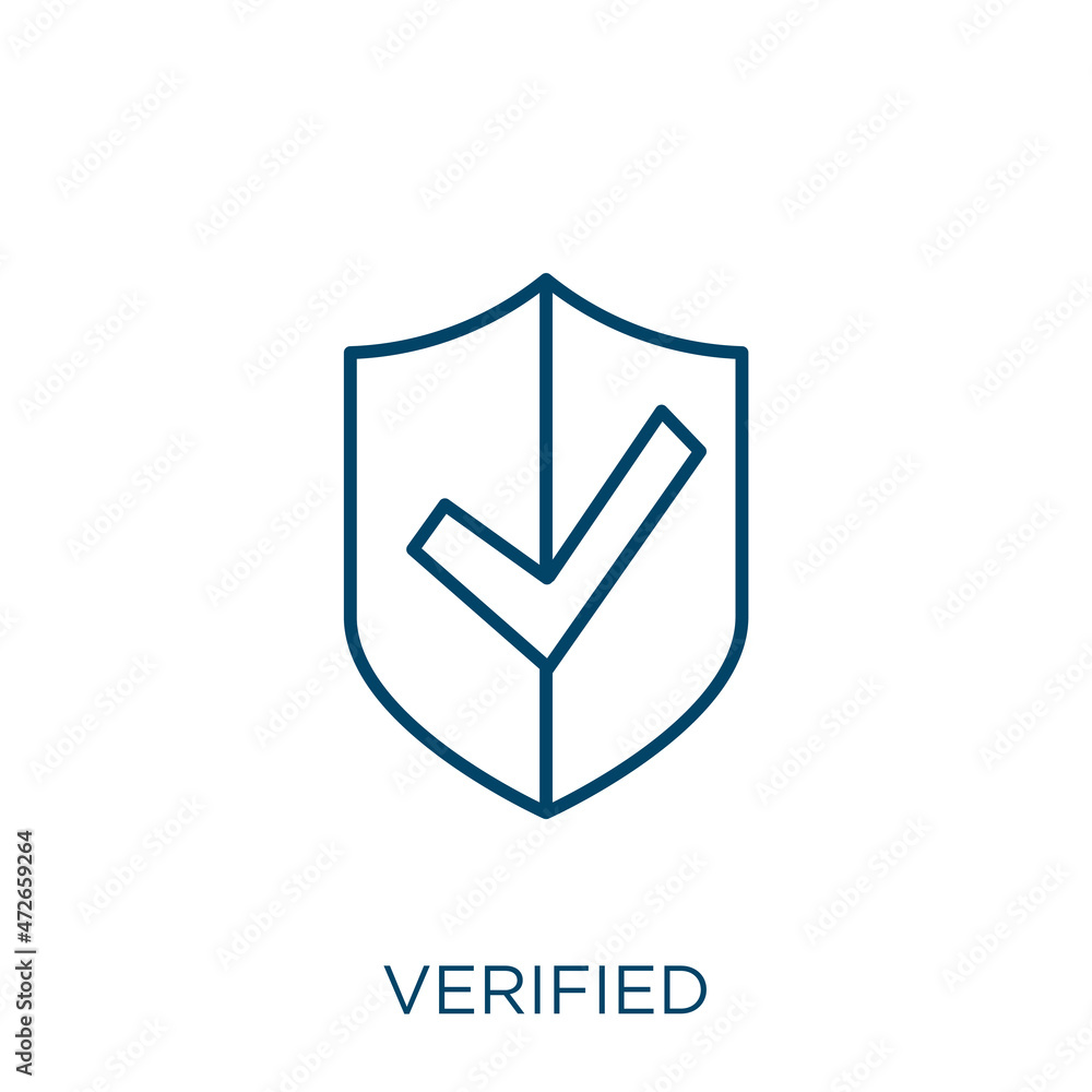 Poster verified icon. thin linear verified outline icon isolated on white background. line vector verified 