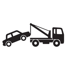Fototapeta na wymiar simple tow truck towing car silhouette