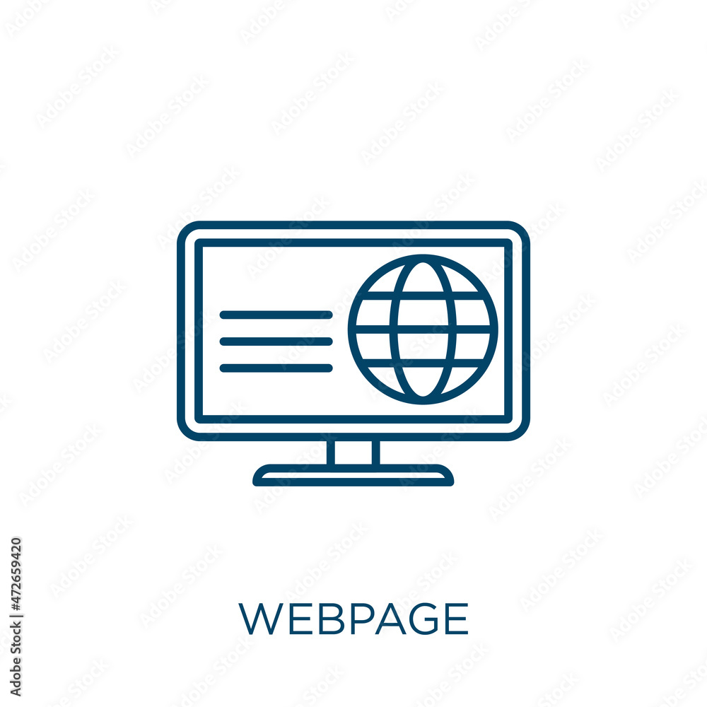 Poster webpage icon. thin linear webpage outline icon isolated on white background. line vector webpage sig