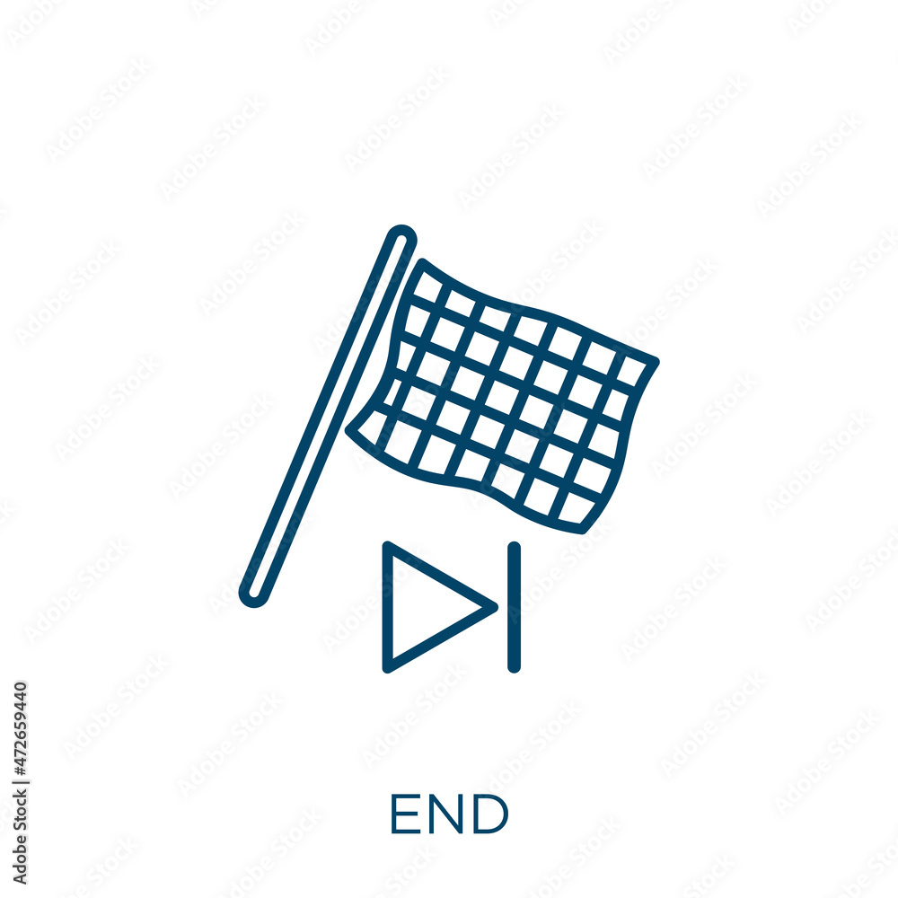 Poster end icon. thin linear end outline icon isolated on white background. line vector end sign, symbol fo